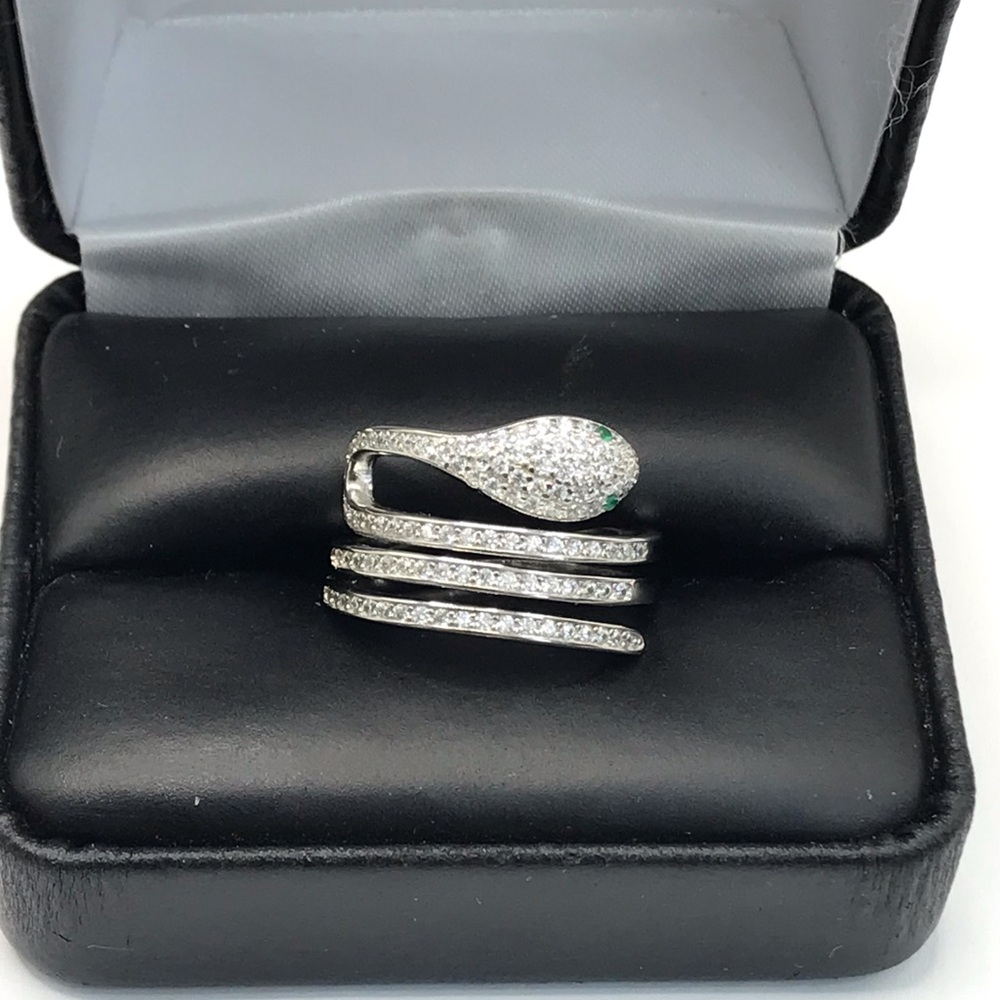 925 Sterling Silver CZ Snake Wrap Ring Size 7
